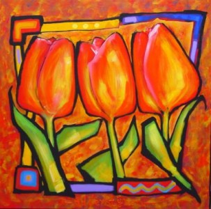 Drie tulpen in carré