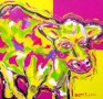 Kunstwerk cow yellow/pink