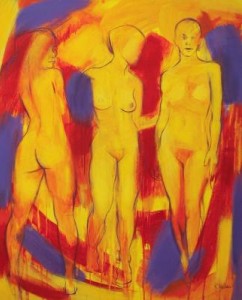 3 figuren in rood/geel/paars 3 figuren in rood/geel/paars