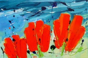 ~ Tulpenlandschap Rood - acrylverf op linnen - (60x90) ~