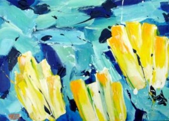 ~ 3 Gele Tulpen - acrylverf op linnen - (50x70) ~