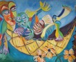 Vrouw met kind in Hangmat V Kunstwerk Vrouw met kind in Hangmat V