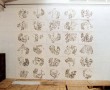 wandinstallatie met tekeningen Kunstwerk wandinstallatie met tekeningen