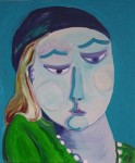 meisje met donkerblauwe hoofddoek meisje met donkerblauwe hoofddoek