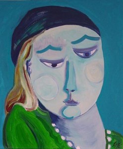 meisje met donkerblauwe hoofddoek meisje met donkerblauwe hoofddoek