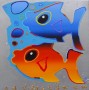 Kunstwerk Oranje en blauwe vis