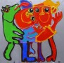 Broer en zus met hond Kunstwerk Broer en zus met hond