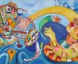 zwemmers op zee Kunstwerk zwemmers op zee