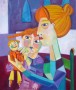 vrouw met kind en pop Kunstwerk vrouw met kind en pop