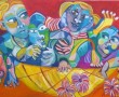 familie in hangmat Kunstwerk familie in hangmat
