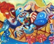 vrouw met kind in hangmat Kunstwerk vrouw met kind in hangmat