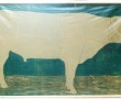 Beige koe, groen Kunstwerk Beige koe, groen