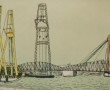 Rotterdam. Maasbrug, geel/oranje Kunstwerk Rotterdam. Maasbrug, geel/oranje