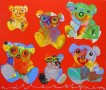 Zes beren met bril Kunstwerk Zes beren met bril