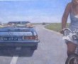 fietser en auto Kunstwerk fietser en auto