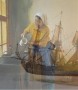 melkmeisje, een schip vaart voorbij Kunstwerk melkmeisje, een schip vaart voorbij