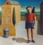 jongen met vogel Kunstwerk jongen met vogel