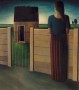 vrouw bij schutting Kunstwerk vrouw bij schutting