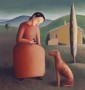 vrouw met hond 2 Kunstwerk vrouw met hond 2