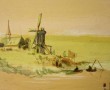 Houten molen en bootjes Kunstwerk Houten molen en bootjes