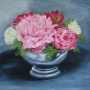 realistisch bloemstilleven: Rozen in zilveren schaal Kunstwerk realistisch bloemstilleven: Rozen in zilveren schaal