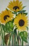 zonnebloemen in de wind Kunstwerk zonnebloemen in de wind