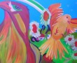 Arend, duif, zonnebloemen Kunstwerk Arend, duif, zonnebloemen