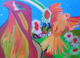 Arend, duif, zonnebloemen Arend, duif, zonnebloemen