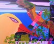 Wenkbrauwalbatros met uiltjes en visarend Kunstwerk Wenkbrauwalbatros met uiltjes en visarend