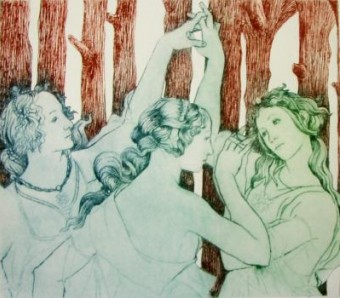 De Drie Gratiën (naar Botticelli) ets De Drie Gratiën (naar Botticelli) ets