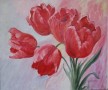 realistisch bloemstilleven: Rode papagaaitulpen Kunstwerk realistisch bloemstilleven: Rode papagaaitulpen