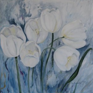 realisme: Witte tulpen in de wind