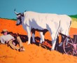 man and oxen resting Kunstwerk man and oxen resting