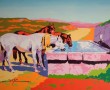 three horses drinking at fountain Kunstwerk three horses drinking at fountain