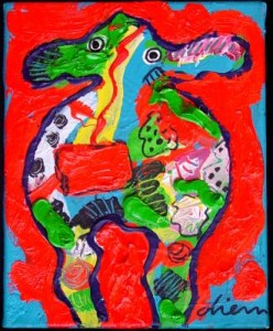 Bonte koe in red spotlight Bonte koe in red spotlight