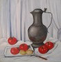 realistisch stilleven: tinnen kan met tomaten Kunstwerk realistisch stilleven: tinnen kan met tomaten