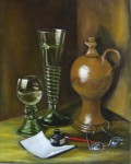 klassiek stilleven: antiek glas met hongaarse wijnkruik klassiek stilleven: antiek glas met hongaarse wijnkruik