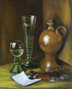 klassiek stilleven: antiek glas met hongaarse wijnkruik klassiek stilleven: antiek glas met hongaarse wijnkruik