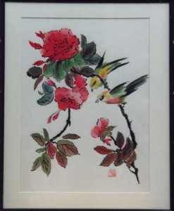 Chinese  penseelschildering:Vogels op bloemtak Chinese  penseelschildering:Vogels op bloemtak
