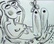 vrouw met vlinder Kunstwerk vrouw met vlinder