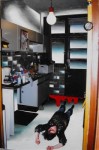 Keukeninterieur met kunstenaar Keukeninterieur met kunstenaar