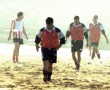 Voetbal op het strand Kunstwerk Voetbal op het strand