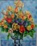 Geblokte bloemen I Kunstwerk Geblokte bloemen I