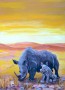 Neushoorn met jong Kunstwerk Neushoorn met jong