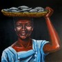 Malawi meisje met vis Kunstwerk Malawi meisje met vis