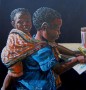 Meisje tekent met broertje Kunstwerk Meisje tekent met broertje