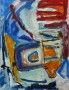 'Over de Dingen' - groot abstract schilderij in blauw / rood Kunstwerk 'Over de Dingen' - groot abstract schilderij in blauw / rood