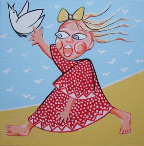 rennend meisje met vogel    rennend meisje met vogel