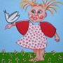 meisje met vogel Kunstwerk meisje met vogel