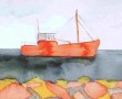 Kunstwerk oranje boot